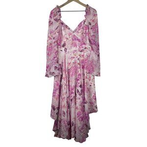 Sau Lee Georgia Floral Chiffon Semi Sheer Midi Dress Size 12 Handkerchief Hem